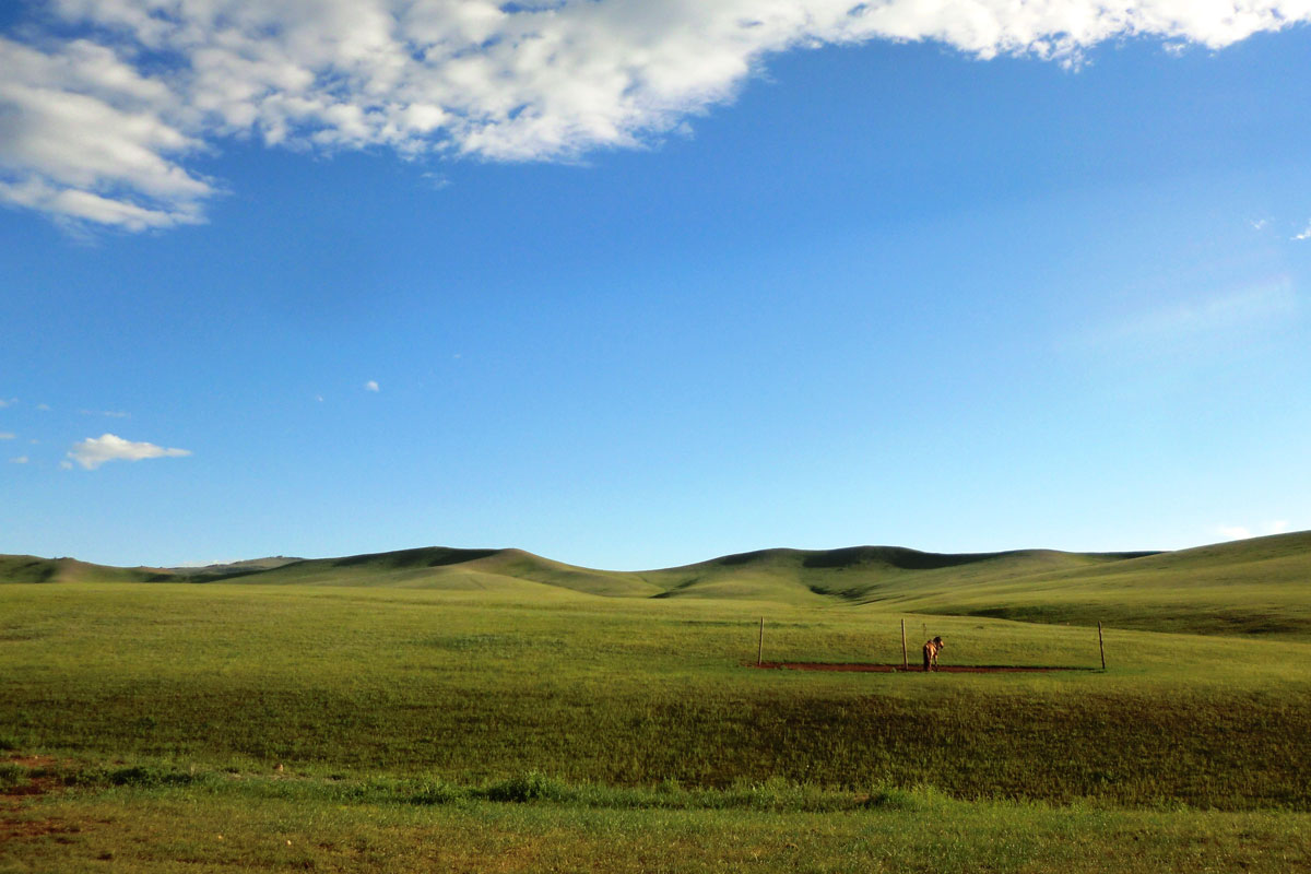 大草原とモンゴリアンブルーの空（イメージ）